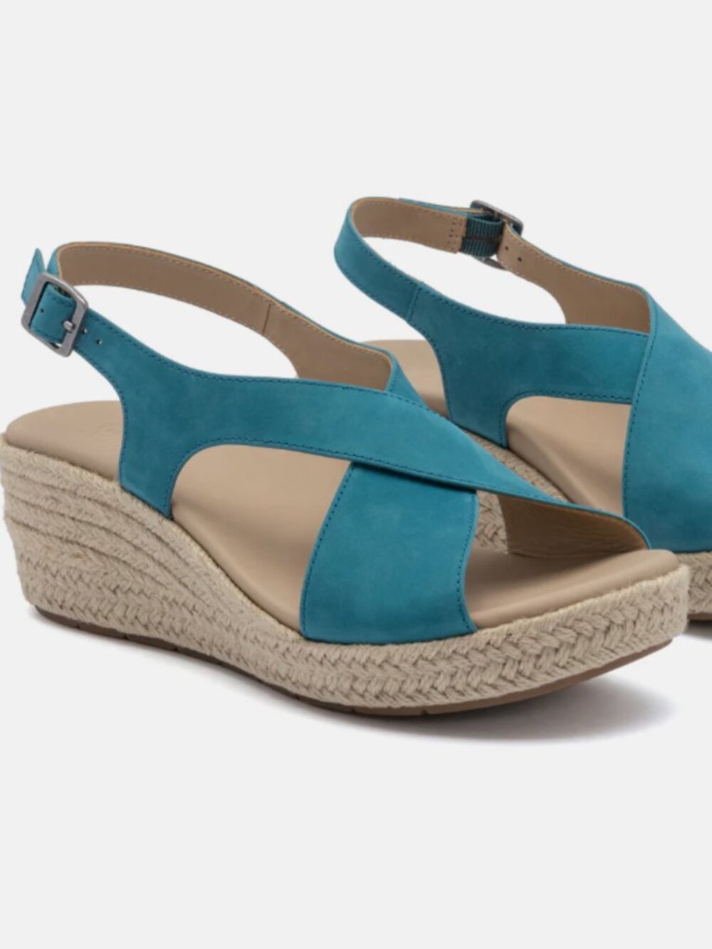 ABEO Riviera Cross Sandals Teal Leather and Jute Size 6.5
